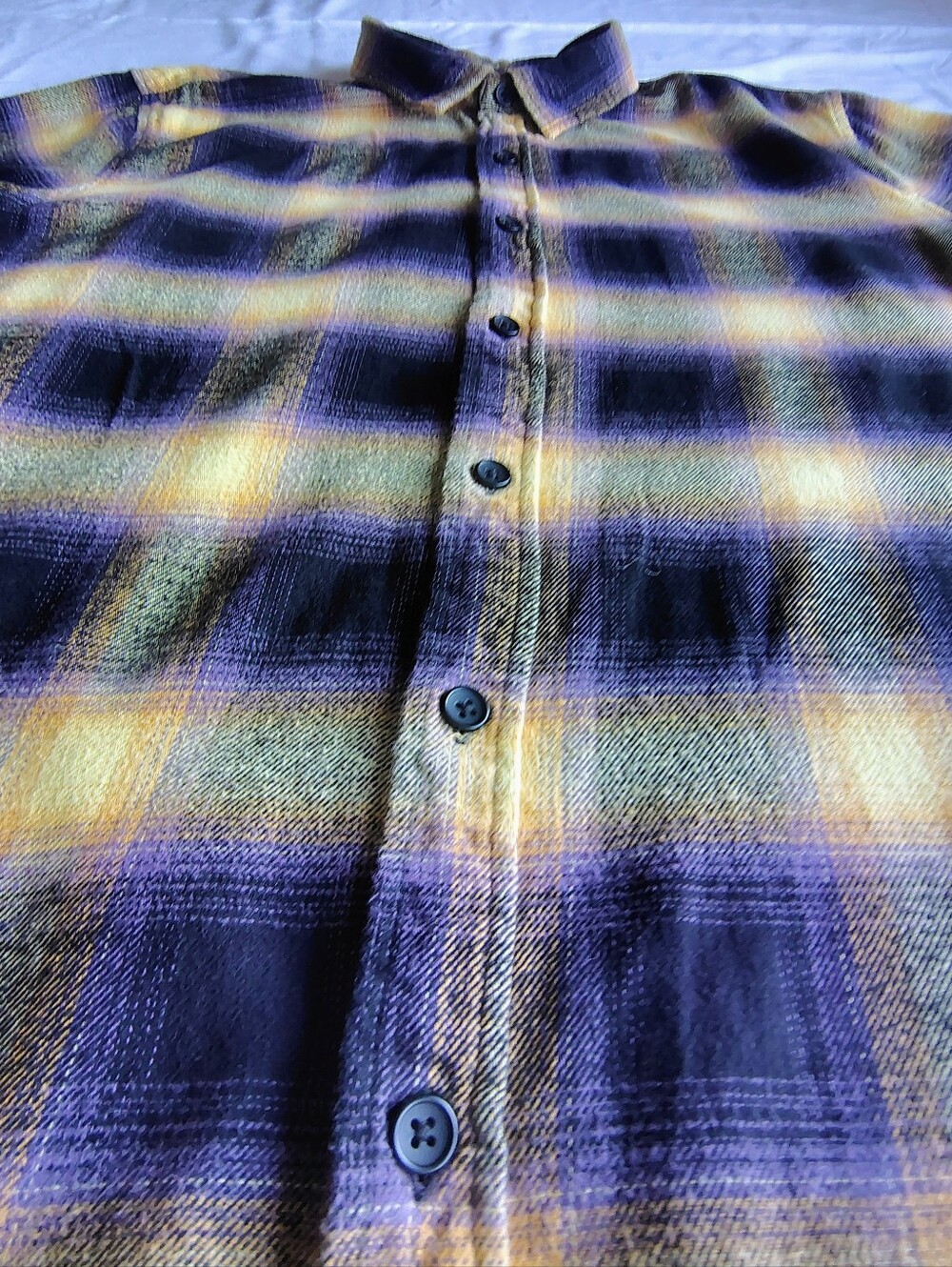 PacSun Plaid 100% Cotton Flannel Shirt L Purple Mustard Yellow Grunge Unisex